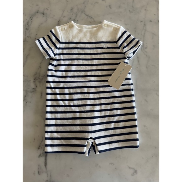 NWT Ralph Lauren Baby Boy's Striped Cotton Romper Bodysuit Anchor Detail 6M - Picture 1 of 2